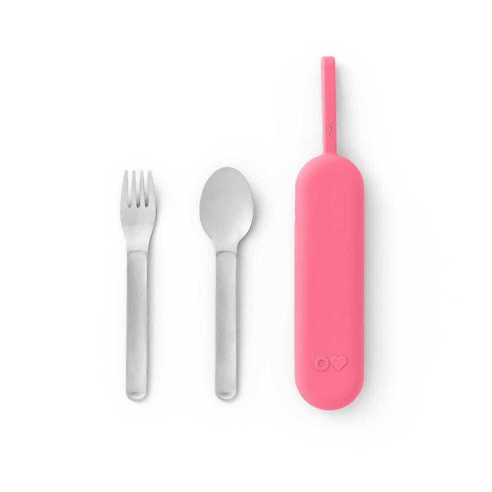 OmieBox - 2 Compartment Bento Box With Thermos, Ice Pack And Utensil Set - Pink -  6 Pcs