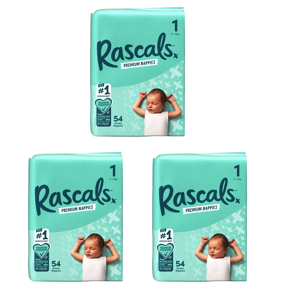 Rascals - Premium Baby Diapers - Size 1 - 3-5 kg - 162 Diapers