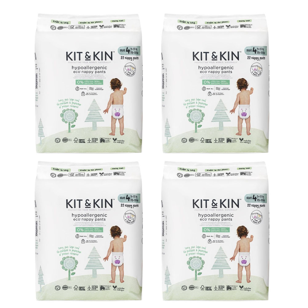 Kit & Kin - Eco Pull Up Diapers - Size 4 - Maxi - 9-15 kg - Pack of 4 - 88 Diapers