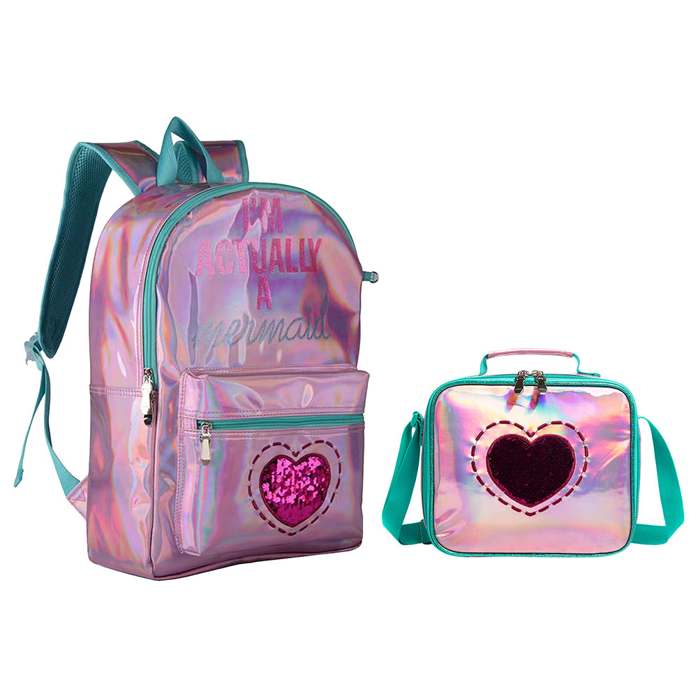 Eazy Kids - Backpack 17-Inch with Lunch Bag & Pencil Case - Pink