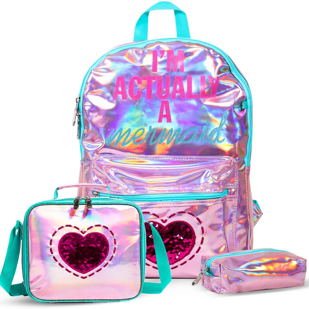 Eazy Kids - Backpack 17-Inch with Lunch Bag & Pencil Case - Pink