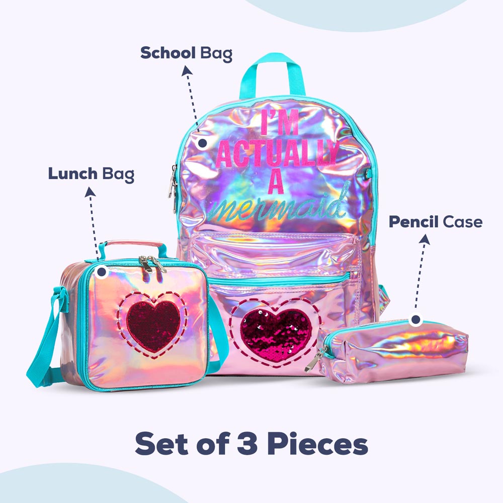 Eazy Kids - Backpack 17-Inch with Lunch Bag & Pencil Case - Pink