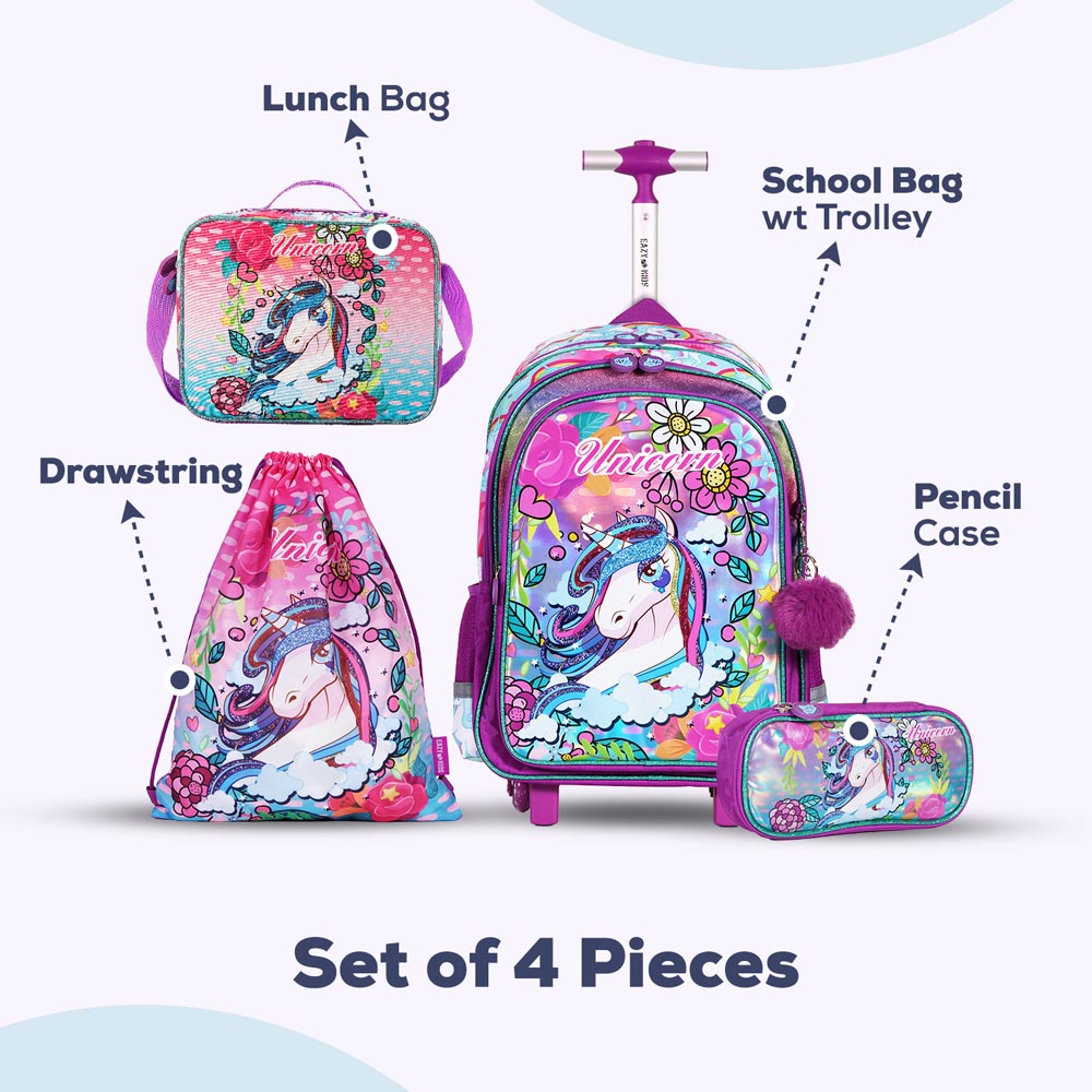 Eazy Kids - Backpack 17-Inch with Lunch Bag, Activity Bag & Pencil Case - Unicorn