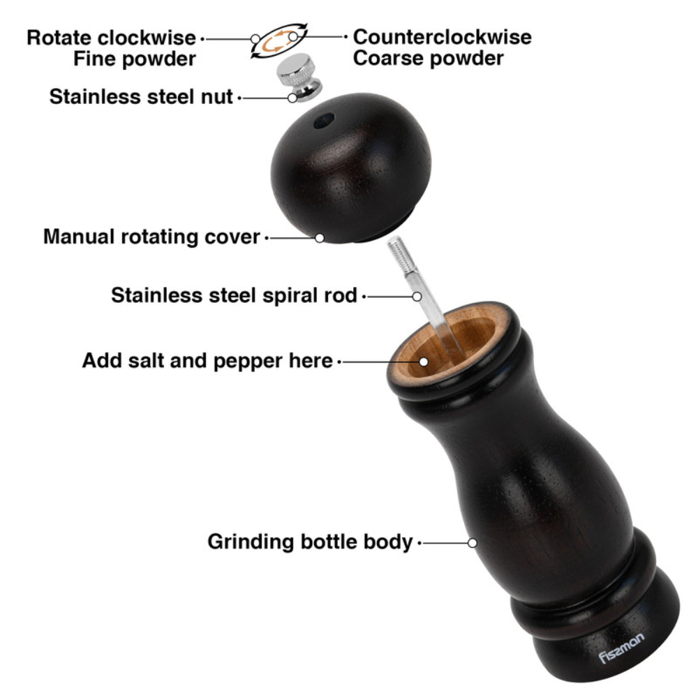 Fissman - Pepper Mill Rubber Wood Body With S/s Grinder - 16.5cm