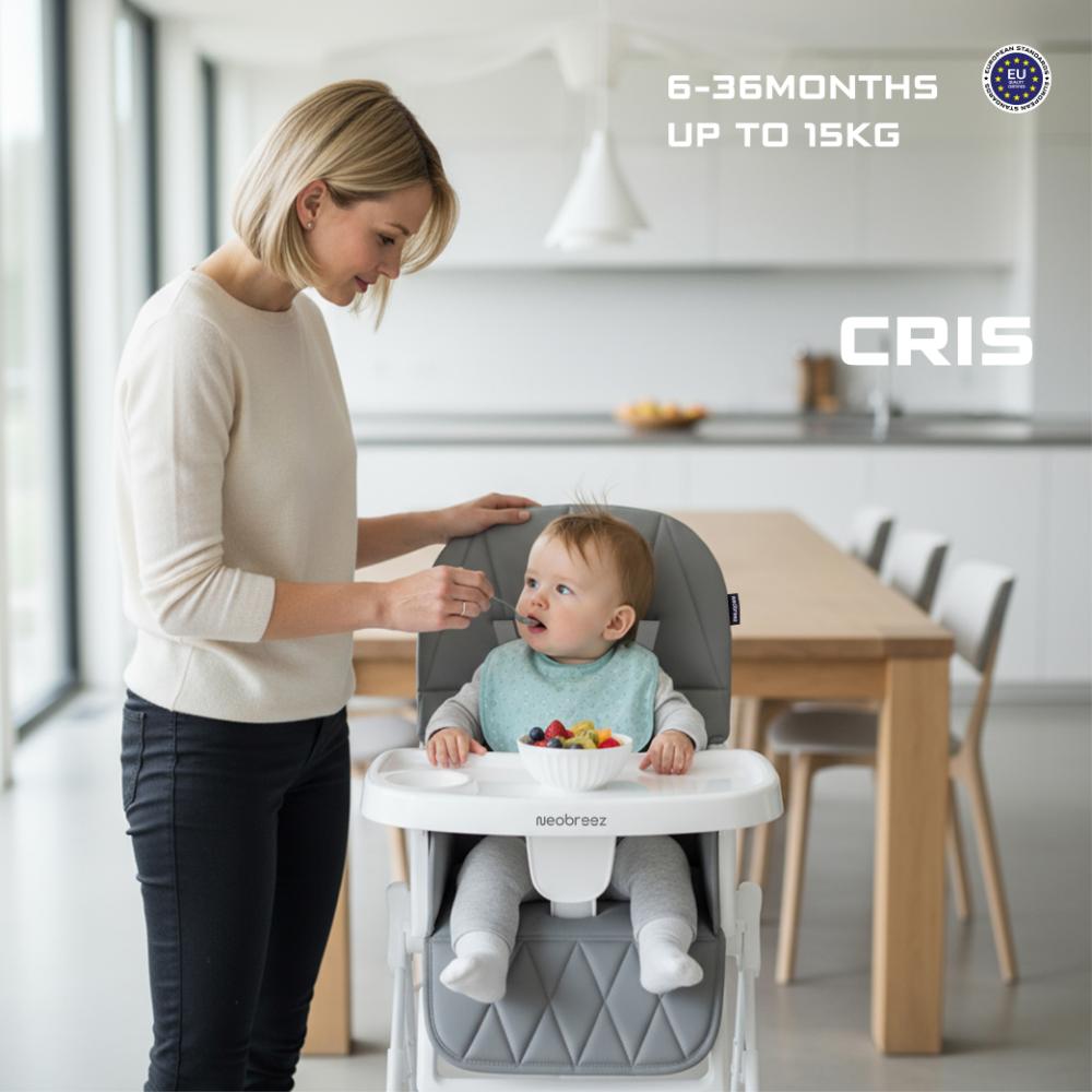 نيوبريز - كرسي طعام أطفال قابل للطي كريس كومباكت - رمادي وأبيض