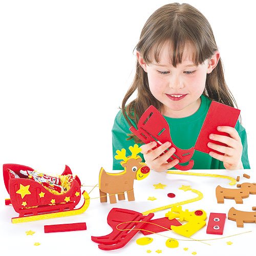 Baker Ross - 3D Reindeer & Sleigh Foam Kits - Pack of 2