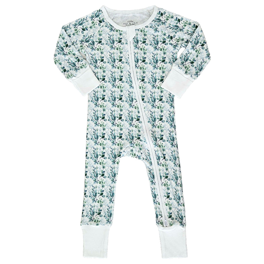 Issy & Lilo - Smart Bamboo Zipper Romper - Eucalyptus Leaves