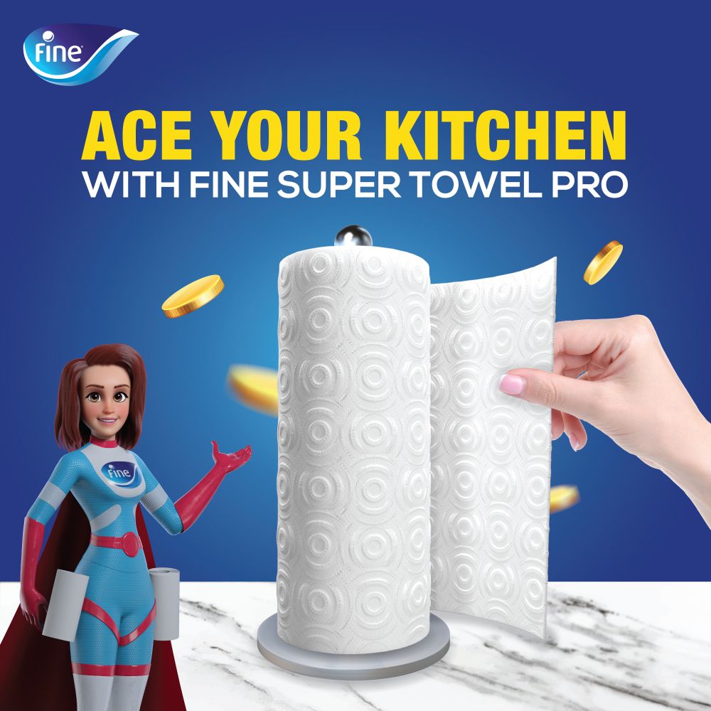 Fine - Kitchen Paper Towel - Highly Absorbent 3 Ply Tissue - 12 Rolls
