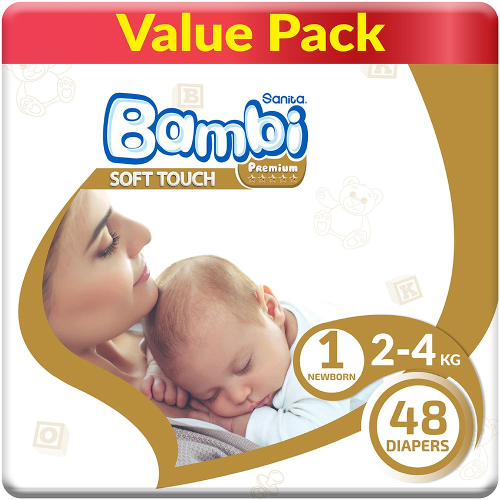 Sanita Bambi Baby Diapers Value,New Born, 2-4KG,48Count