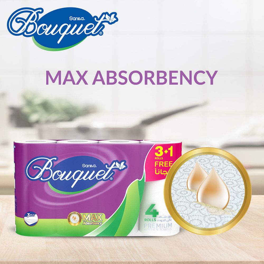 Sanita - Bouquet Kitchen Towel - Pack of 4 - 270 Sheets - 3 Ply - White