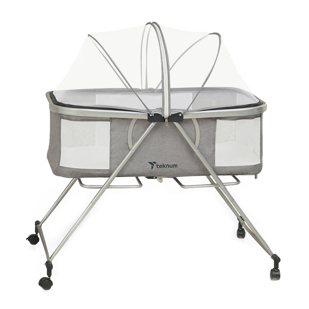 Teknum - 3-in-1 Baby Cot/Cradle with Mosquito Net & Wheels - Grey