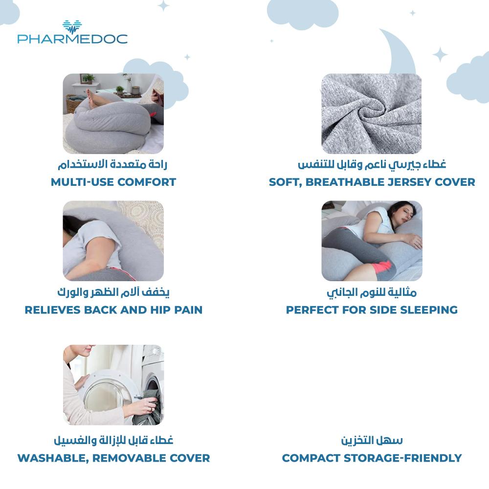 PharMeDoc - C-Shape Maternity Pillow - Dark Grey Cooling Cover