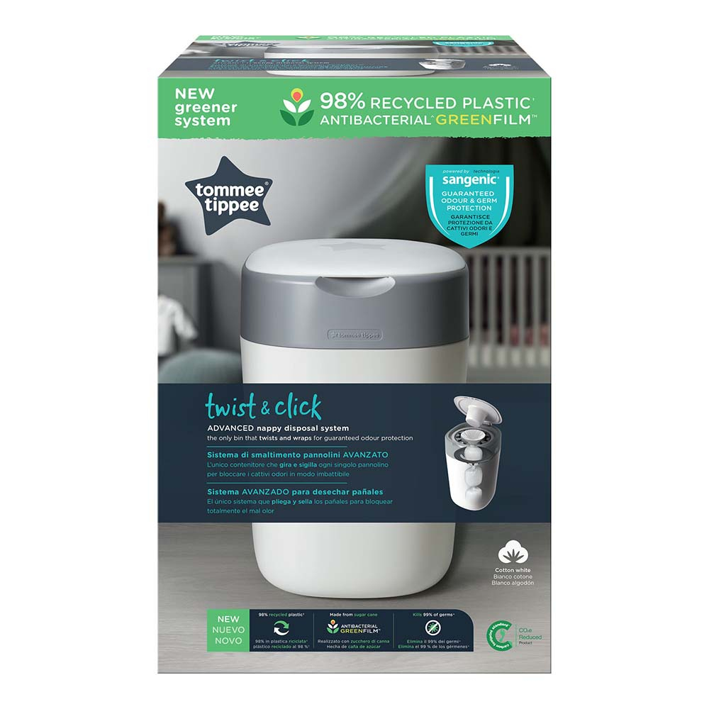 Tommee Tippee Twist and Click Advanced Nappy Bin with 1x Refill Cassette - White