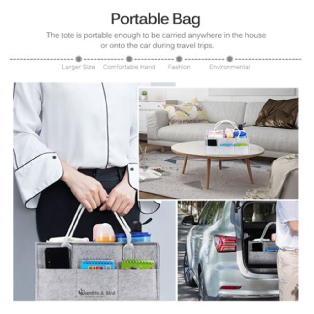 بامبل & بيرد - منظم حفاضات قماشي بمقبض جلدي - رمادي