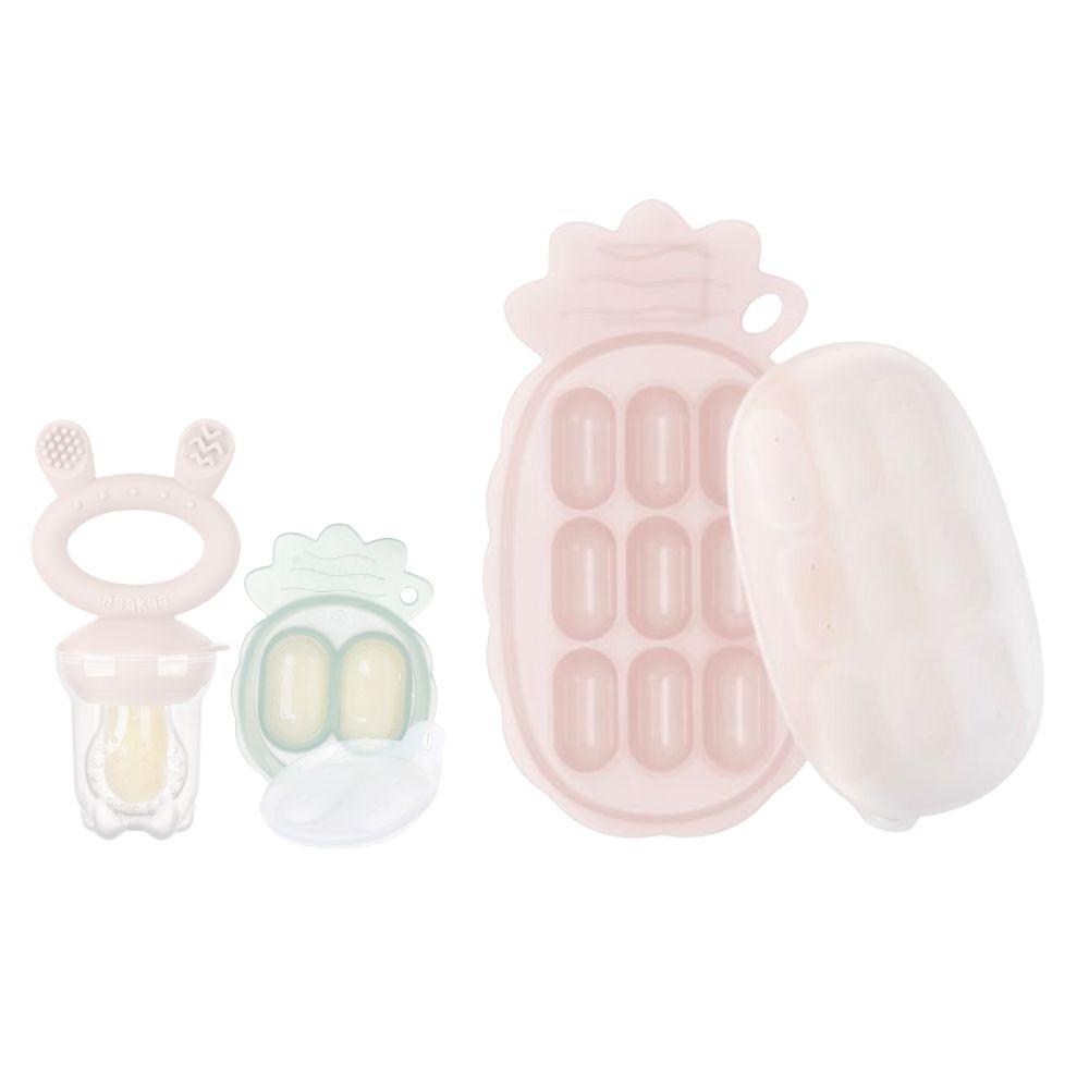 هاكا - صينية سيليكون للوجبات الخفيفة مع عضاضة طعام طازج- أناناس - وردي باهت