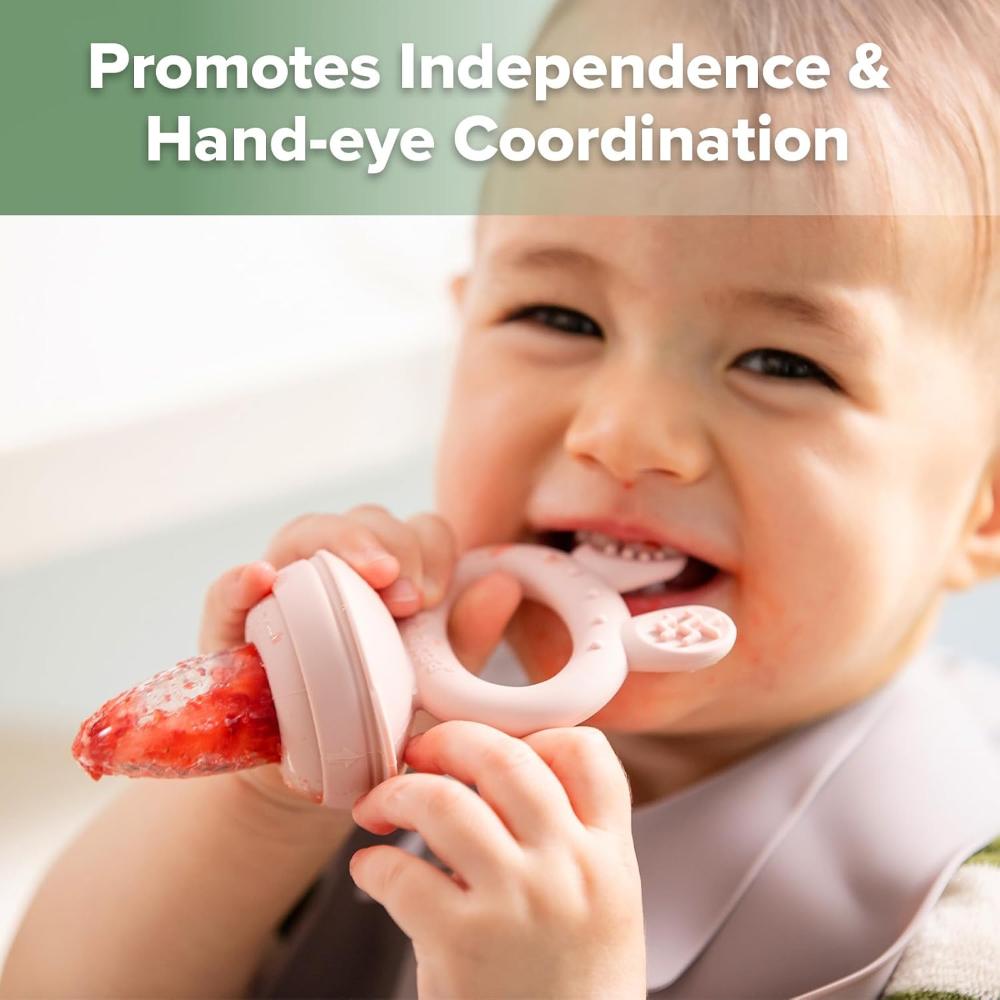 هاكا - صينية سيليكون للوجبات الخفيفة مع عضاضة طعام طازج- أناناس - وردي باهت